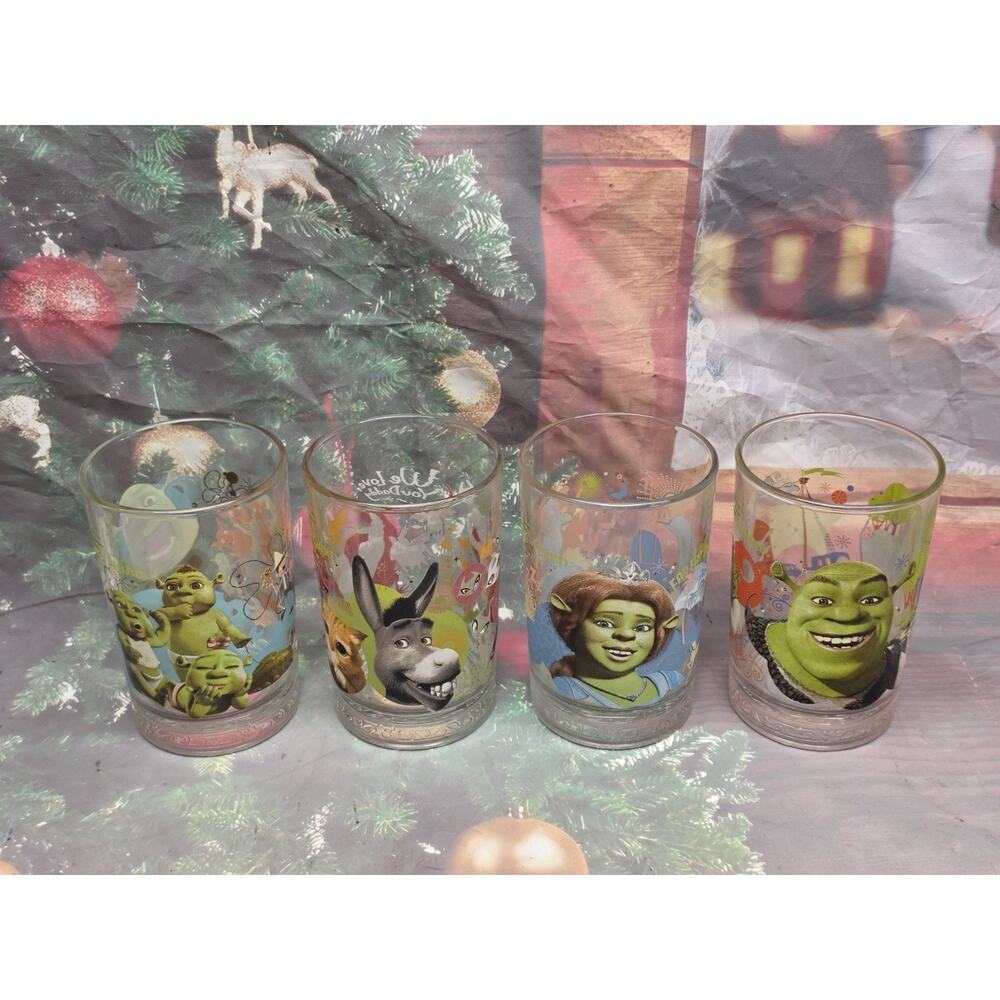 Complete Set of 4 McDonalds Shrek The Third 2007 Glasses Shrek Fiona Donkey Rare